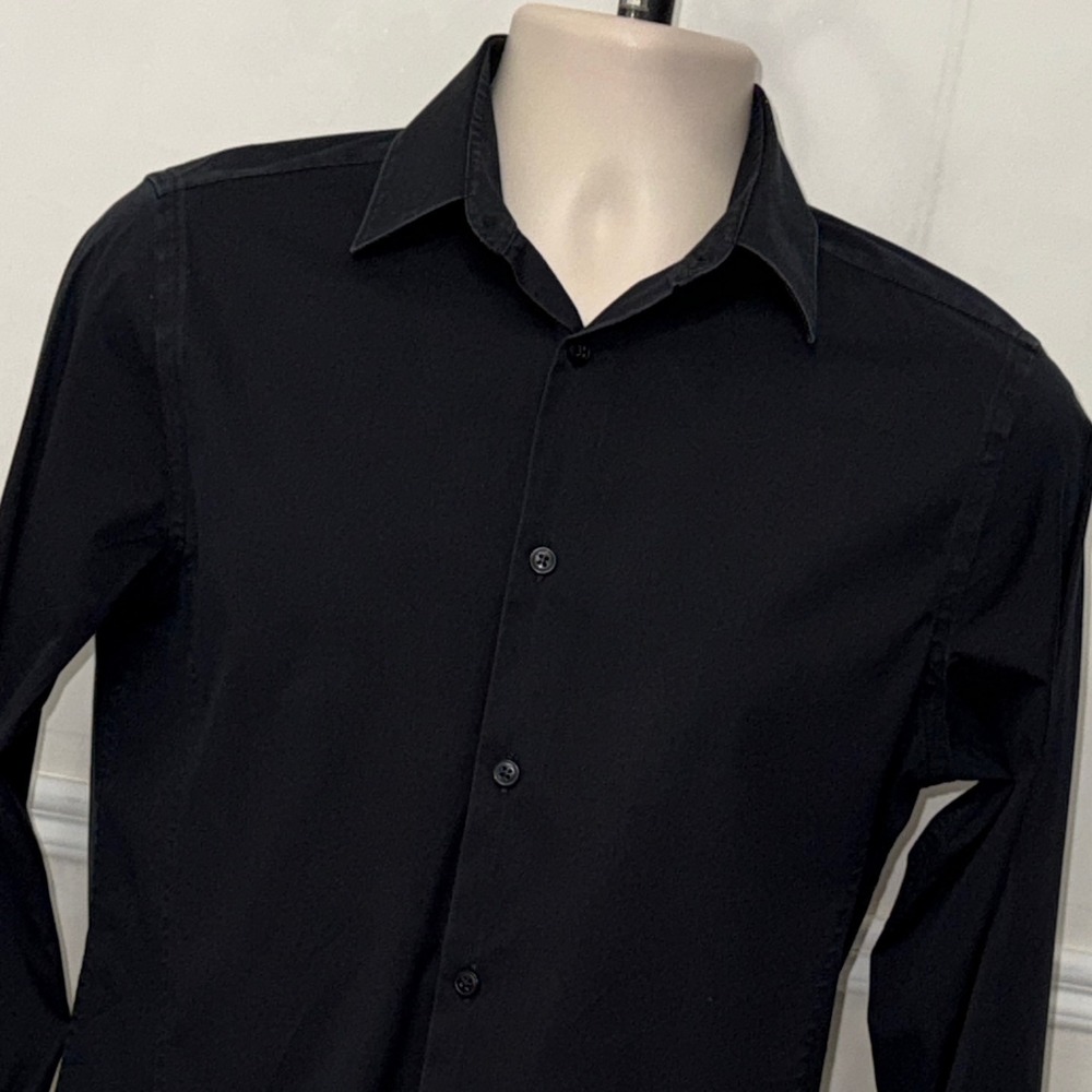 Zara Man Superslim Fit Black Button Down Shirt Mens Medium Long Sleeve Cotton